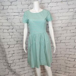 Oscar De La Renta Green Stripe Cotton Dress